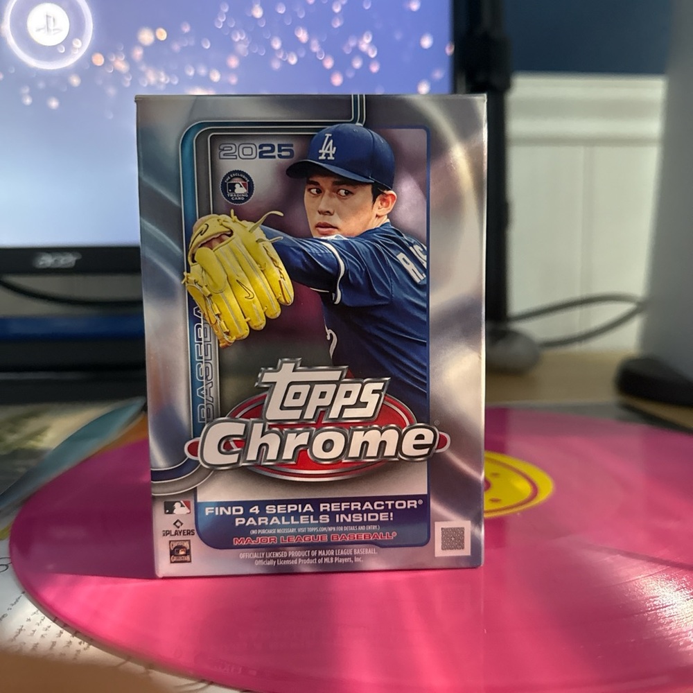 Topps Chrome Baseball Card Box with Blue and Yellow Accents